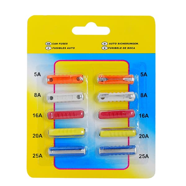 Cylindriska bilproppar 5A, 8A, 16A, 2A, 25A set om 10st