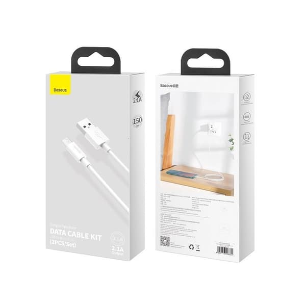 Baseus kabel Simple Wisdom USB - microUSB 1,5 m 2,1A vit 2 st