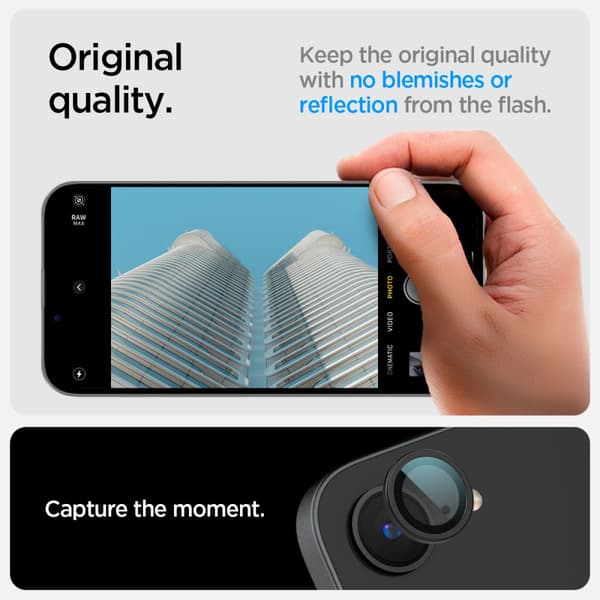 Spigen Optik Pro Glas tR \"EZ Fit\" Kameraskydd 2-pack för iPhone 16E svart