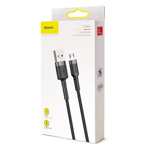 Baseus kabel Cafule USB - micro USB 3,0m 2A grå-svart
