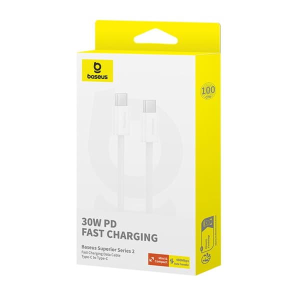 Baseus Superior Series 2 Snabbladdande Datakabel Typ-C till Typ-C 30W 2m Månvit vit