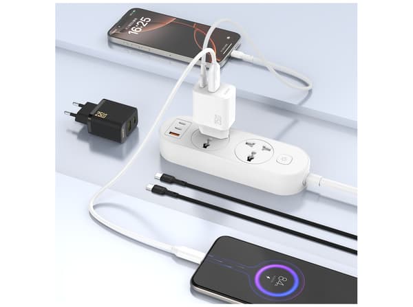 Dudao A26TCEU Adapter 25Watt 1xUSB-C 1xUSB-A (1m USB-C till USB-C ingår) vit vit