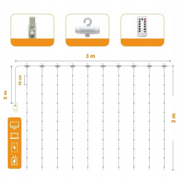 led-gardin (300 led-lampor) 3mx3m kallvit vit