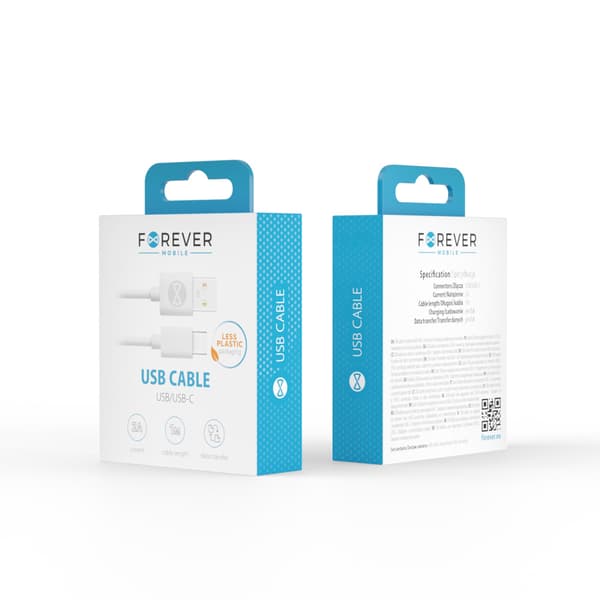 Forever-kabel USB - USB-C 1,0 m 2A vit