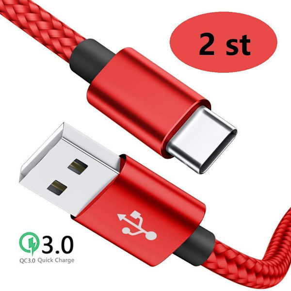 2 st 2 m färgade  usb-c supporta Q.C 3.0 ljusblå Blue