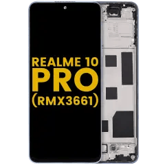 LCD-enhet med ram för Realme 10 Pro (RMX3661) (renoverad) (Nebula Blue) blå