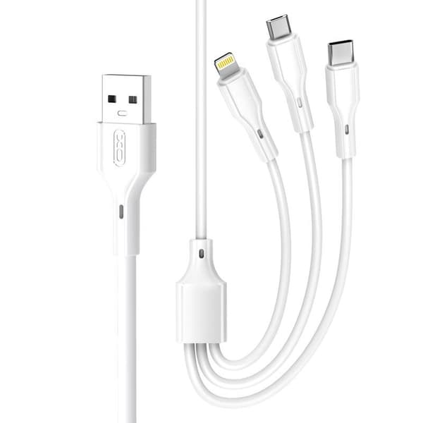 XO-kabel NB230 3-i-1 USB - Lightning + USB-C + microUSB 1,0m 2,4A vit vit