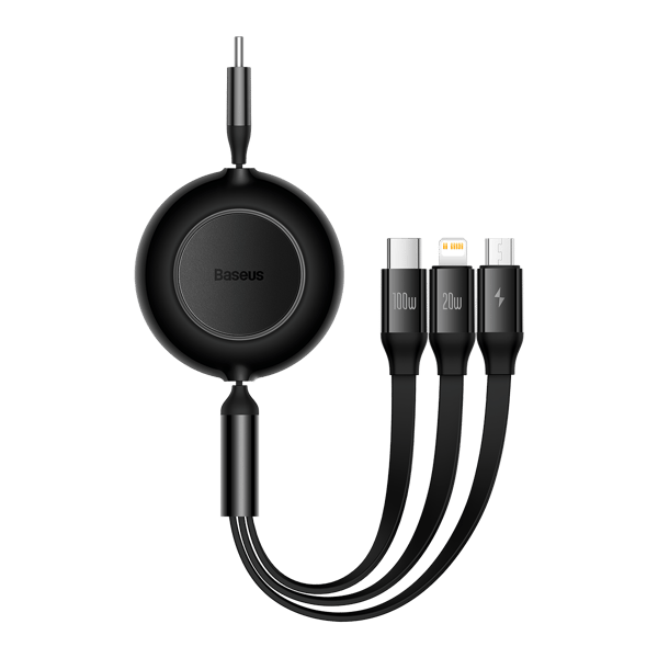 Baseus kabel Bright Mirror 2 3-i-1 USB - micro USB + Lightning + USB-C 1,1m 100W svart infällbar svart