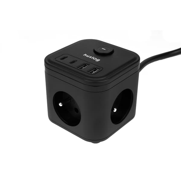 Huslog kubförlängningssladd med USB