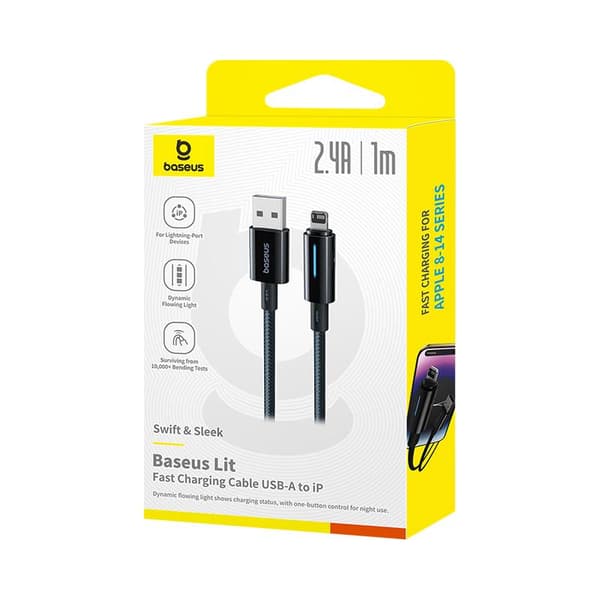 Baseus Lit-kabel USB - Lightning 1m 2.4A Cosmic Black