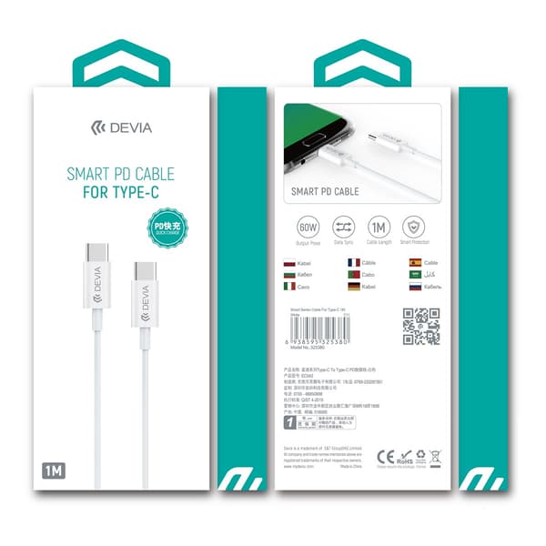Devia-kabel Smart EC042 PD USB-C - USB-C 60W 3A vit