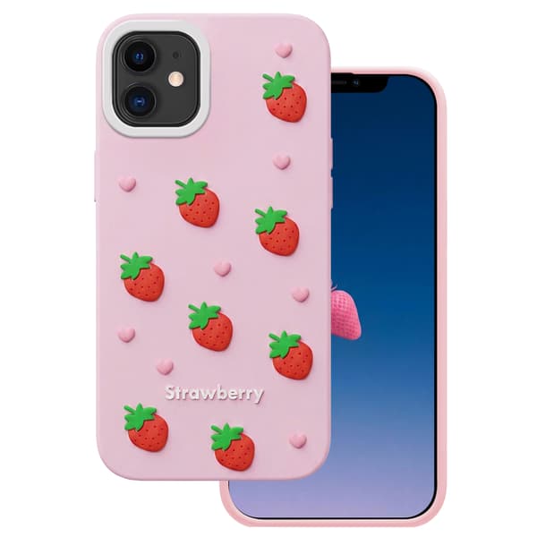Jordgubbsfodral till iPhone 11 rosa
