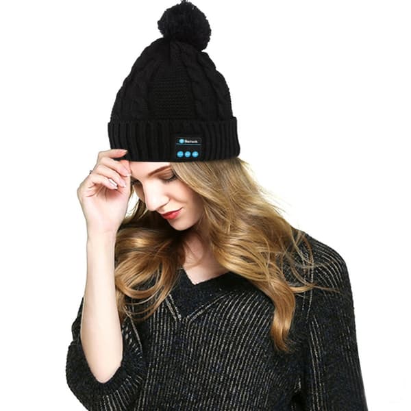 Bluetooth-mössa med pompom (svart)