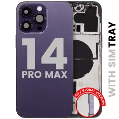 Baksida med smådelar för iPhone 14 Pro Max (EU / Global version) (Begagnad OEM-del: Klass A) (Djuplila)