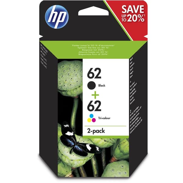 HP 62 svart 200 sidor bläck C2P04AE