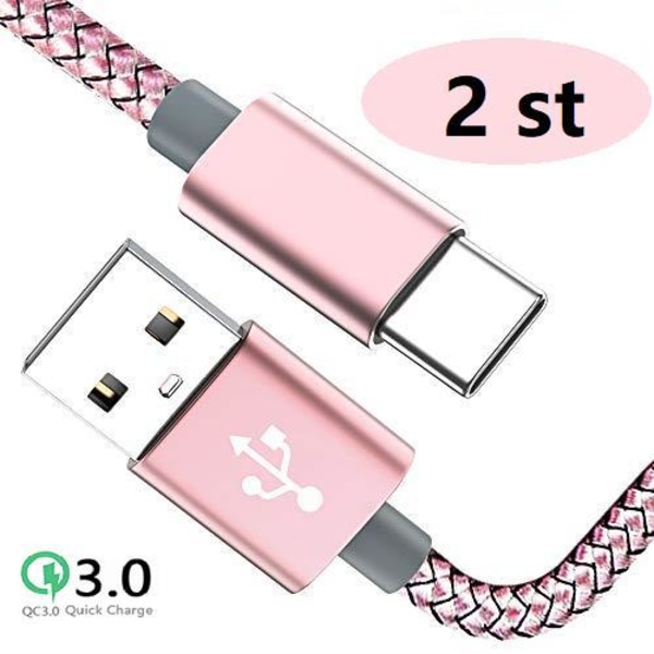 2 st 2 m färgade  usb-c supporta Q.C 3.0 rosa rosa