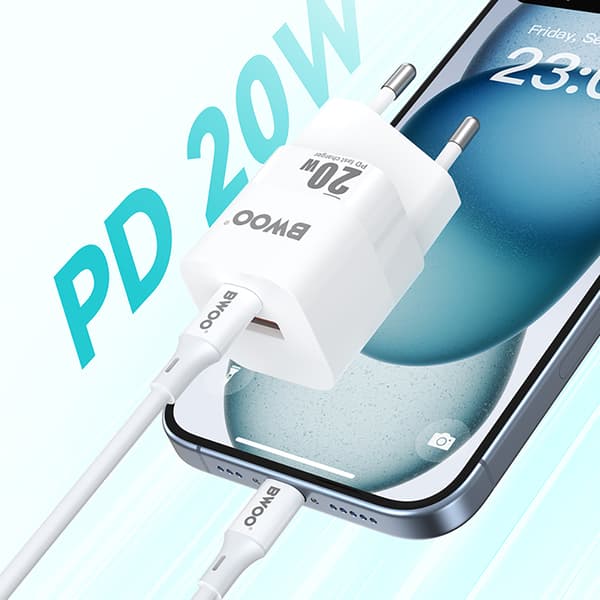 BWOO CDA156 PD väggladdare 1x USB-C 1x USB 20W vit vit
