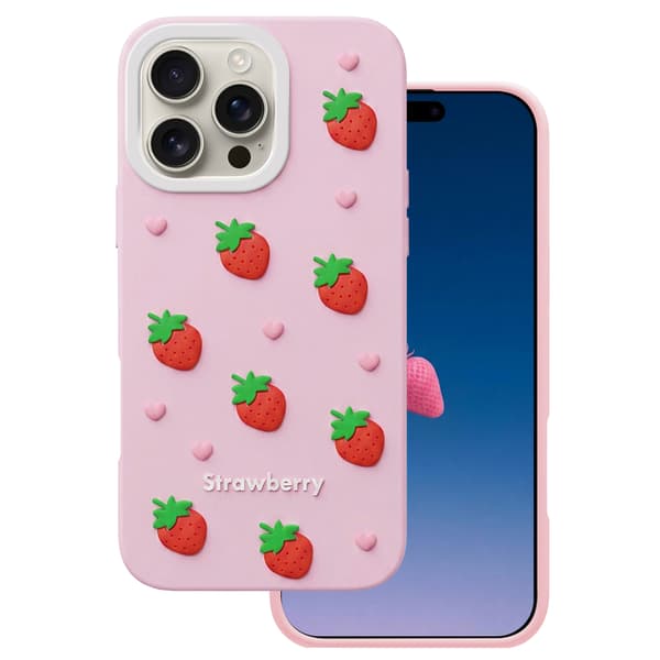Jordgubbsfodral för iPhone 16 Pro Max 6,9\" rosa