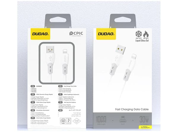 Dudao L25SL USB-A till Lightning-kabel 1m vit vit
