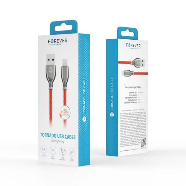 Forever Tornado-kabel USB - Lightning 1,0 m 3A röd röd