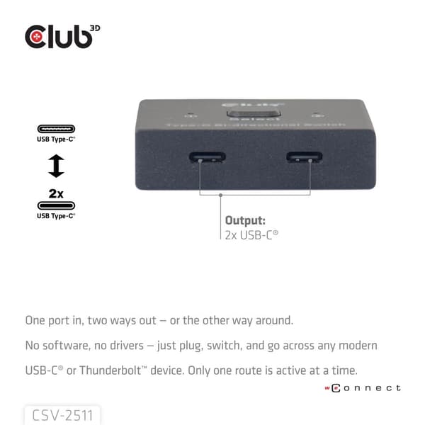Club 3D USB-C Switch Bi-Directional 8K60Hz 100W