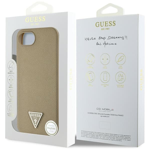 Guess HC MagSafe Grained PU Triangle Logo fodral för iPhone 16e brun