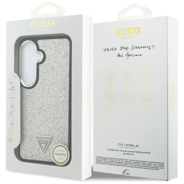 Guess fodral Fixed Glitter Triangle MagSafe för Samsung Galaxy S26 silver