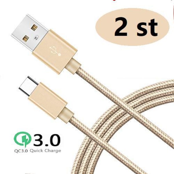 2 st super kvalitet 3 m  usb-c svart Svart