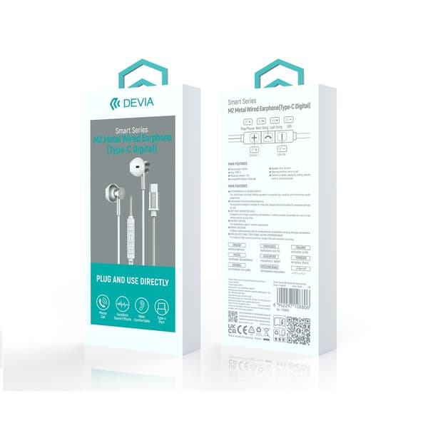 Devia trådbundna hörlurar Smart M2 Digital Metal USB-C silver