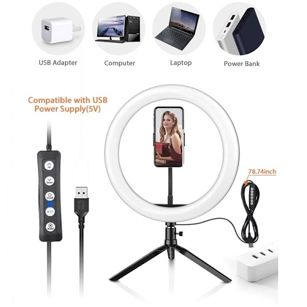 Tongdaytech Dimbar RGB LED Selfie Ring Fyllningsljus