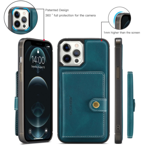 JEEHOOD 3i1vikbar plånboksfodral till iphone 13 pro|grön
