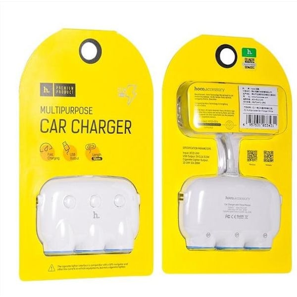 Hoco Bil laddare splitter + 2x USB 2.1A / 1A C1