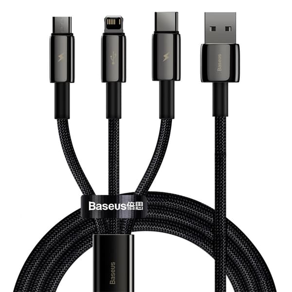 Baseus-kabel 3-i-1 Tungsten USB - micro USB + Lightning + USB-C 1,5m 3,5A svart