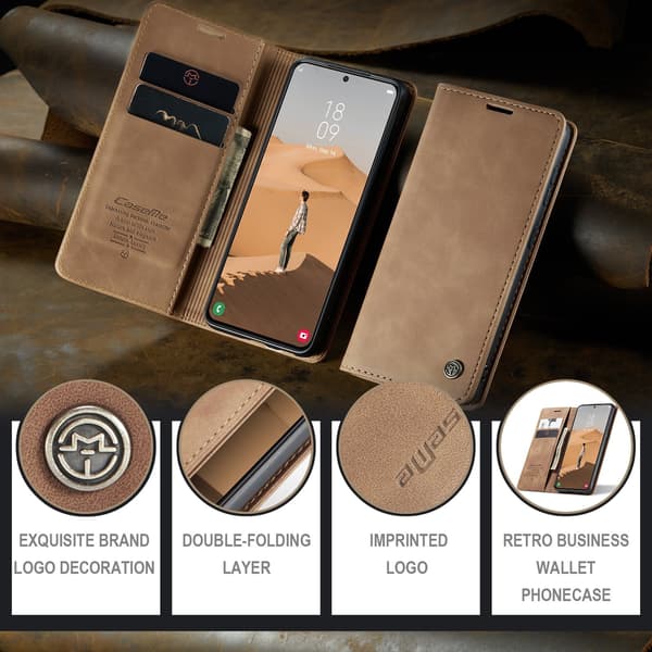 Läderfodral för Samsung S22, ljusbrunt