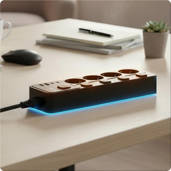 Huslog Power Strip with 5 Switches - 4 Schuko, 4 USB, Flame Retardant