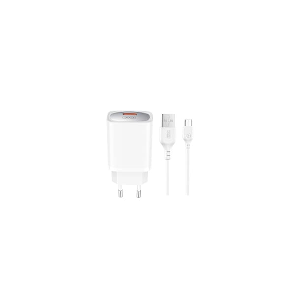XO väggladdare CE19 QC 18W 1x USB vit + kabel microUSB vit