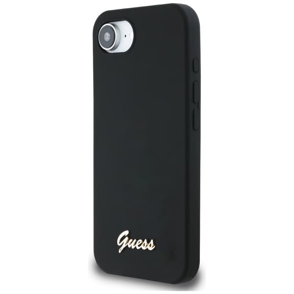 Guess HC Silicone Script Metal Logo fodral för iPhone 16e svart