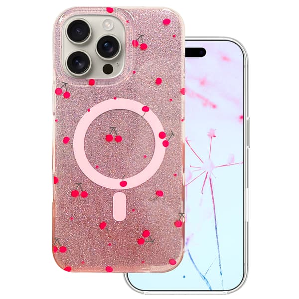 Cherry Mag skal för iPhone 16 Pro Max glitter