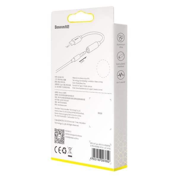 Baseus-adapter L54 USB-C till jack 3,5 mm mörkgrå