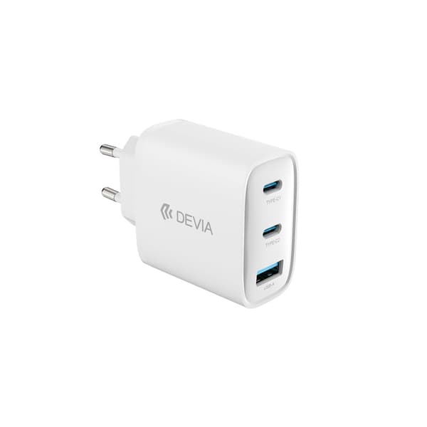 Devia väggladdare Extreme PD GaN 65W 2x USB-C 1x USB vit + kabel USB-C - USB-C laptopladdare