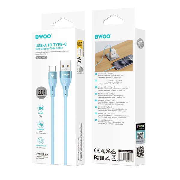 BWOO kabel USB - USB-C 1m 3A Minimalist Silikon blå X280C