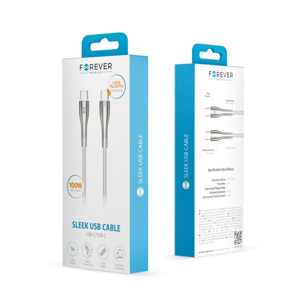 Forever Sleek kabel USB-C - USB-C 1,0 m 100W vit vit