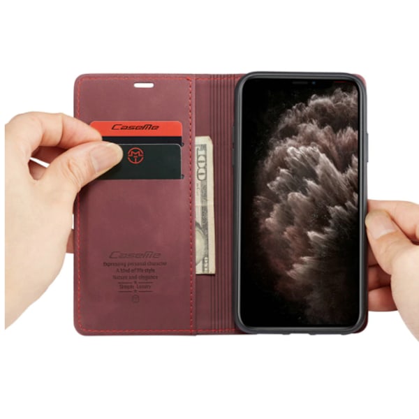 Läderfodral till iPhone 13 pro max |vinröd