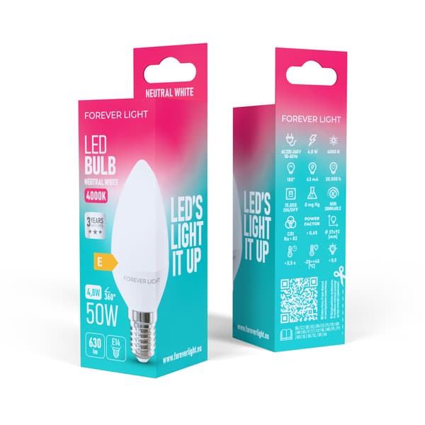 Forever Light LED-lampa E14 C37 4,8W 630lm 4000K klass E
