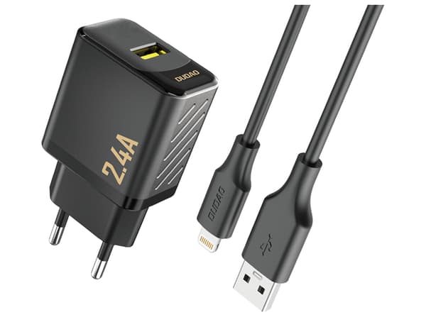 Dudao A23LEU Adapter 12Watt 1xUSB-A (1m USB-A to Lightning cable included) svart