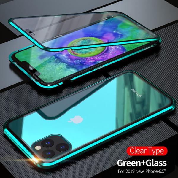 Top kvalitet magnet fodral med härdat glas för iphone Xs max mörk grön Green