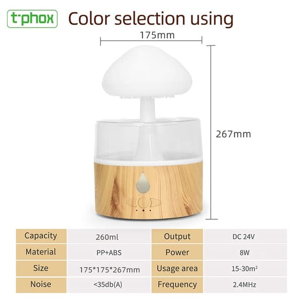 T-Phox Luftfuktare/diffuser med lampa regnmoln vit