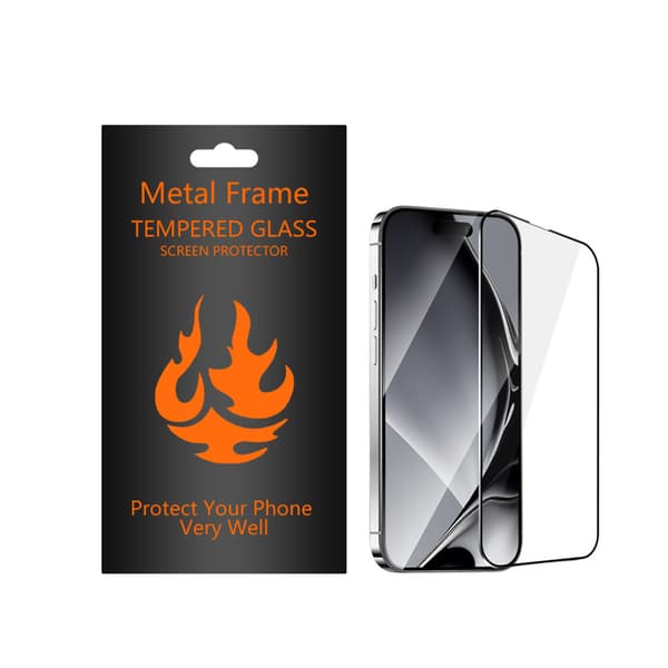 härdat glas metallram för iPhone 16 Plus svart ram