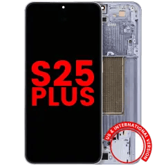 OLED-enhet med ram för Samsung Galaxy S25 Plus 5G (amerikansk och internationell version) (Eftermarknad Plus) (Icy Blue) blå