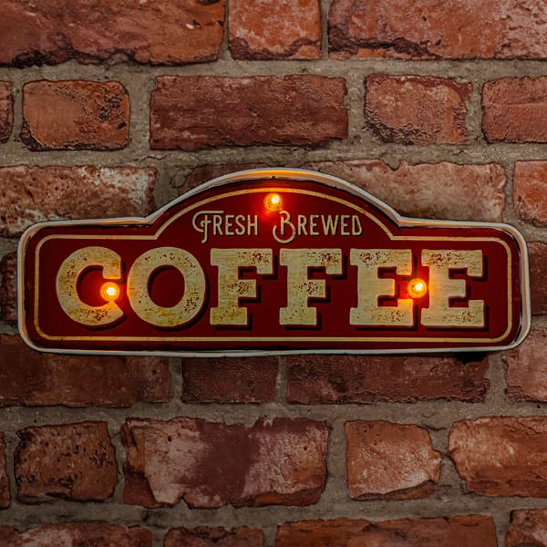 RETRO Metallskylt LED Fresh Brewed Coffee Forever Light